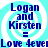 Four identical display blue text on cyan spiral backgrounds with 'Love 4ever' below, each showing 'Logan and Kirsten =' above the text