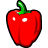 Pixelated red bell pepper with green stem, two white highlights on the fruit surface, black outline against a plain background.