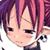 Pixelated anime-style character head with pink and purple hair, closed eyes, and a neutral expression on a white background.