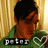 Pixelated image of a person in green clothing with text overlays on blue background.