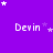 Purple background with white text 'Devin' repeated in a , surrounded by small white and purple stars