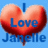A pixelated heart-shaped icon with gradient red-orange coloring on a light blue background, featuring the text "I Love Jarrell" in bold blue letters.