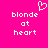 Pixelated pink background with white text 'blonde at heart' and a pixelated heart symbol above the text.