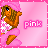 A 4-frame animated contact sheet showing a pixelated cartoon character in pink attire with repeated text "pink" on each frame.