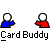 Pixel art animation of two stick figures interacting with ID cards, showing sequential actions of requesting, presenting, and examining ID cards against a gray background.