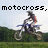 Pixelated image of a person riding a blue motocross bike on grass with trees in the background, text above reads "motocross," and "its life" on the right side.