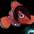 Animated orange clownfish with brown hair and white eyes, displaying a slight head turn