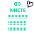 Pixelated green text 'GO WHITE' above three of green vertical bars on white background, with black pixelated heart symbol between two identical text-and-bar arrangements
