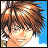Pixelated anime-style character head with spiky brown hair and blue background on left, black background with white text "Anime IM" above smaller "cOm" on right.