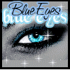 Two side-by-side show a close-up of a human eye with blue irises, text reading "Blue Eyes" above, and white sparkles on a gray background