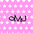 Pink background with white star pattern and repeated black text 'omJ' in three , partially obscured by a gray rectangle on the right
