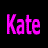 A 4x3 contact sheet of a pixelated animation showing the name 'Kate' in varying shades and opacities of purple against black, with one frame featuring a small abstract shape at bottom-left.