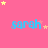 Pink background with blue 'sarah' text repeated in a , yellow and pink stars scattered throughout, gray rectangle in bottom-right corner