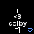Pixelated icon with 'i <3 colby =]' text and blue heart symbol on black background, showing subtle animation changes across frames.