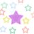 A static contact sheet of four animated frames showing a pattern of pastel-colored stars on white background with no visible animation changes between frames.