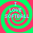 Four identical spiral patterns with alternating green and red rings, each containing the text "I LOVE SOFTBALL" in light blue pixelated letters.