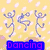 Pixelated stick figures dance against a yellow background with white dots; blue text reads "Dancing" below.