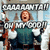 A pixelated image of a person with arms raised, overlaid with text reading "GIRLS DON'T CRY OH MY GOD!!!" in white block letters.