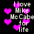 Pixelated text and pink hearts on black background, repeating 'I love Mike McCabe for life' with scattered heart symbols.
