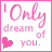 Pixelated pink text and heart symbol on white background with pink border, animated between two states.