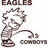 Green background split into four quadrants with text and a pixelated mascot image, displaying sports rivalry phrases.