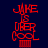 Red pixelated text "JAKE IS SUPER COOL" with a cupcake icon, displayed on four distinct background colors in a