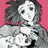 A 48x48 pixel buddy icon split into two frames showing a grayscale anime character against pink and black backgrounds with text elements.