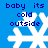 Blue background with white snowflake icons and dark blue text reading 'baby its cold outside' in four quadrants.