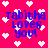 A pixelated image with a bright pink background filled with white heart shapes, displaying the text "Tabitha loves you!" in blue block letters.