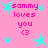 Pink background with cyan stars and repeated pink text 'sammy loves you <3' in pixelated font.