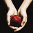 Two hands cradle a red sphere above a black background, with a red ribbon and chess pieces below.