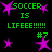 Green text and purple stars on black background with repeated 'SOCCER IS LIFE!!!' and '#7' text elements.