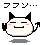 Pixelated cartoon character with black cat ears, pink cheeks, and a smiling mouth in four positions