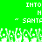 Green background with white pixelated text reading "INTO N ' SANT" and a of green-and-white pixelated shapes at the bottom