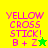 Yellow and green pixelated displays 'YELLOW CROSS STICK! B + Z' text with star symbols changing from green to yellow