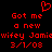 Red pixelated text on black background with heart symbol above, displaying 'Got me a new wifey Jamiewifey Jamie 3/1/08' in two identical