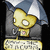 Pixelated golden character with large eyes and a pink chest emblem stands beneath a blue and white flag, holding a golden object against a dark background.