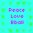 Cyan background with green pixelated patterns and four identical pink text blocks reading Peace Love Bball.