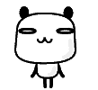 16 cartoon panda icons with black ears, closed eyes, and a small mouth, some with red tongues visible, on a gray background