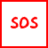Red 'SOS' text in pixelated font on white background with red border, adjacent to a blurred image of a person with long brown hair.