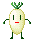 A 4x3 contact sheet of pixel art radish characters with green leafy tops, white bodies, and red mouths in various poses across 11 sampled frames.