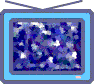 blue-bordered television icons with animated static transitioning to a character's face and Japanese text