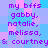 Pixelated text reads 'my bfss gabby, natalie, melissa, & courtney' over a blue and pink checkered background with no visible animation changes.