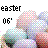 Pixelated text 'easter' and '06'' in black block letters above a colorful pixel art scene with pastel tones.