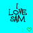 nine identical pixelated icons on a cyan background, each displaying "I LOVE SAM" text with green heart symbols below