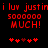 Red pixelated text on black background reads 'i luv justin i luv justin 5000000 MUCH!' with two of five red hearts below