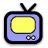 Pixelated television icon with black frame, two antennae, yellow screen, and blue border. Two circular knobs on lower right side of frame.