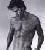 Black-and-white pixelated icon of a shirtless male figure in profile with dark hair, viewed from the side against a light gray background.