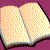 open book icons with changing text on pages against a purple background