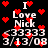 Black background with white text reading "I Love Nick <3333 3/13/08" surrounded by red pixelated hearts, repeated in a pattern